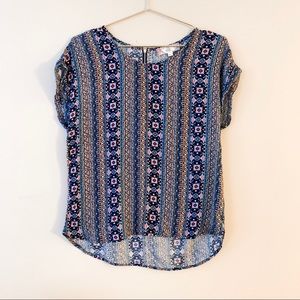 Pink Rose Blue Print Blouse